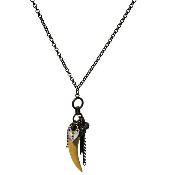 Gothic Wooden Tooth Pendant Charm Necklace Chain Tassels Steampunk Jewelry Women - Picture 1 of 6